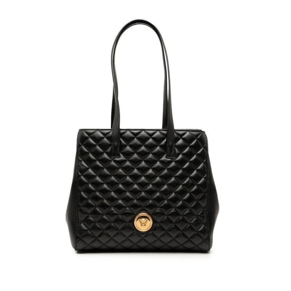 Versace Leather Medusa Quilted Tote Bag Black